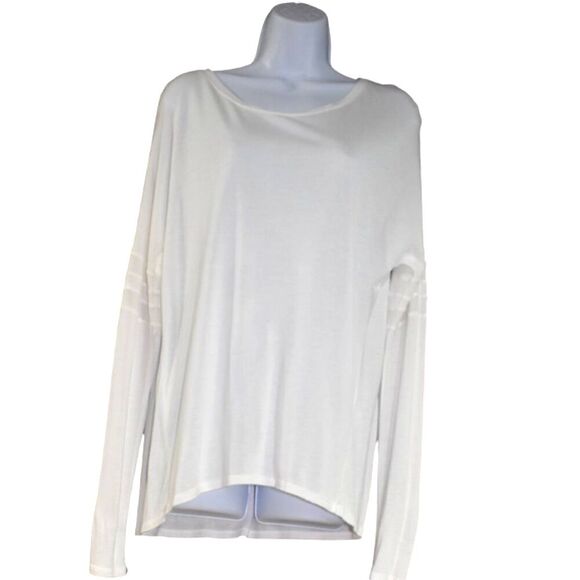 Vince White Long Sleeve Blouse Size Small Scoop Neck Mesh Detail Lightweight Top - Picture 1 of 12